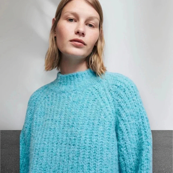 MAJE Alpaca & Wool Blend Sweater Jumper in Aqua Blue Size L - Picture 3 of 16
